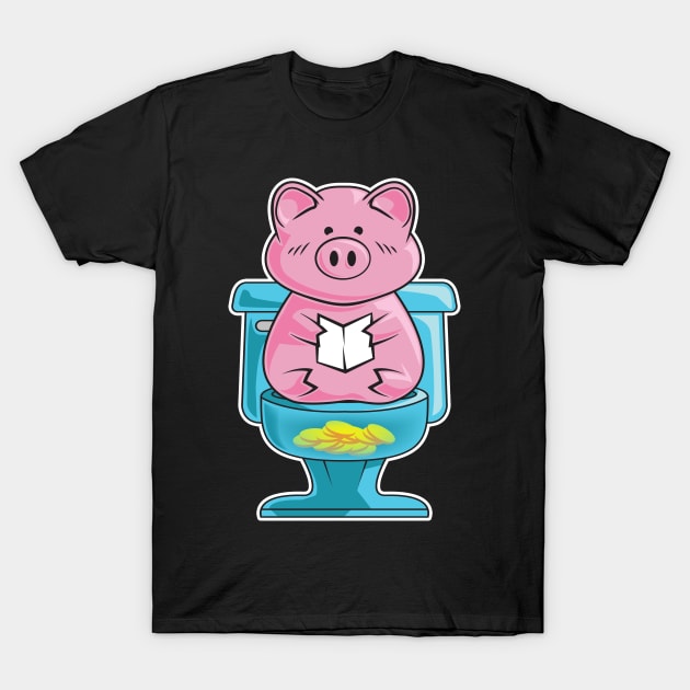 Funny Pig On Toilet Piggy Bank Potty Training Pun T-Shirt by theperfectpresents